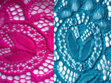 Very Very dress Edwina teal and fuchsia lace fabric