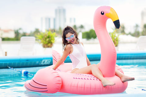 taylor colson, miami beach photoshoot, pink flamingo floaty, claire anderson photo, sangie palm beach