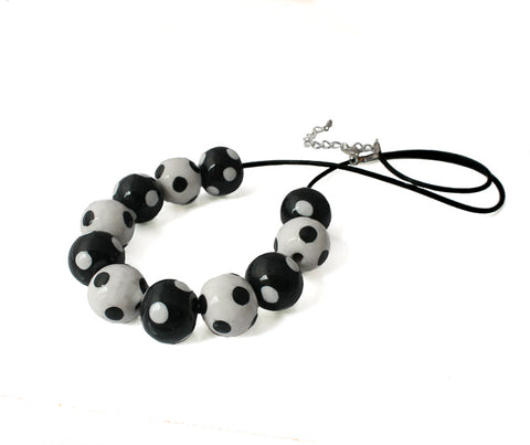 Beaded Necklace in Monochrome Polka Dot | Commissions at Lottie Of London