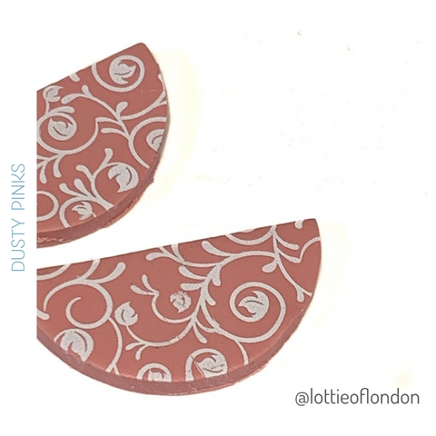 Pink semi circle drop earrings at Lottie Of London Jewellery