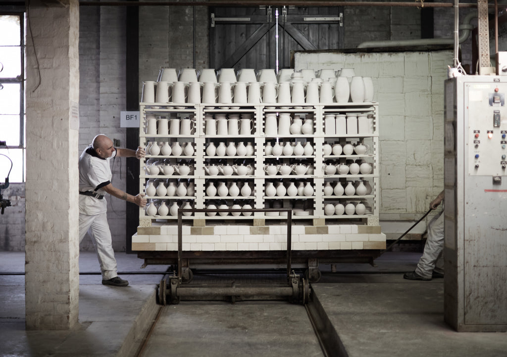 Burleigh Pottery being pushed into the kiln