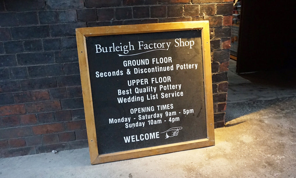 Burleigh factory shop information board