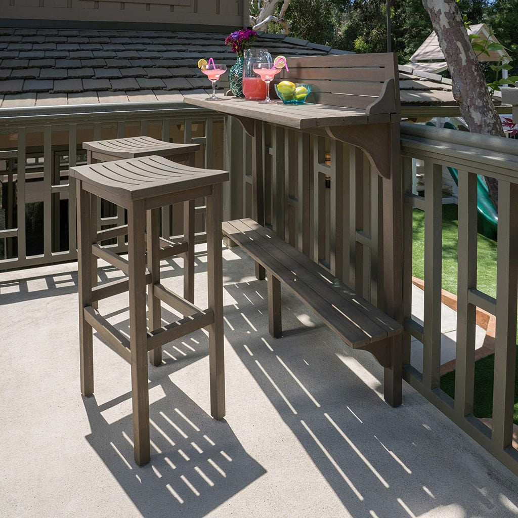 Caribbean Outdoor 3-piece Acacia Wood Balcony Bar Set by Christopher Knight Home