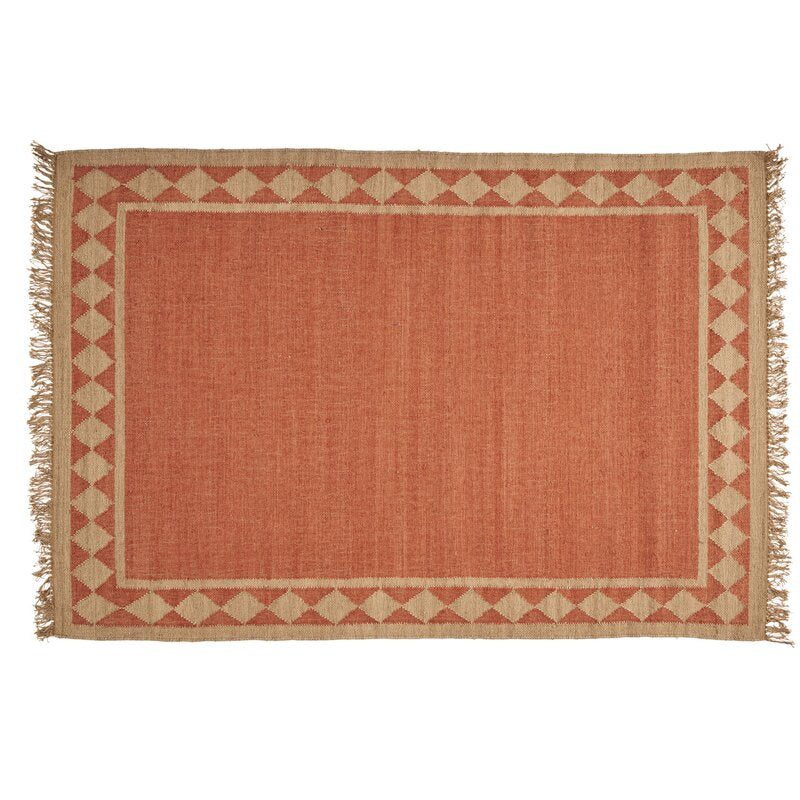 One-of-a-Kind Dewitt Border Hand-Knotted 5'2" x 8' Wool Burnt Orange Area Rug