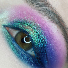 teal green blue pink and purple shimmer eyeshadow look