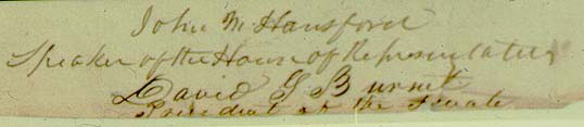 Detail of signatures, John M. Hansford and David Burnet