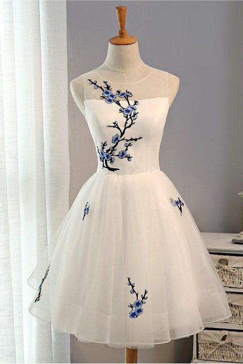New Embroidery Flowers Cheap Short Homecoming Dress Prom