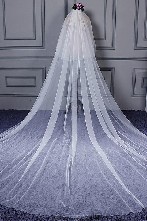 White Soft 106 Inches Cheap Long Wedding Veils Cathedral Bridal Veil