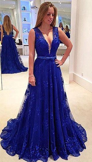 Sexy Backless Royal Blue V Neck Long Prom Dresses Evening Gowns Lf0120 Laurafashionshop