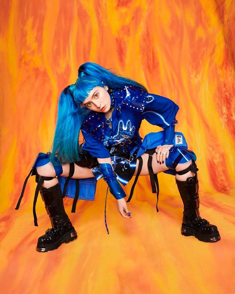 Ashnikko x Jivomir Domoustchiev clear blue vegan vinyl future fashion 