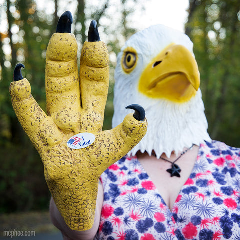 American Eagle Mask with Vote Sticker on Talon
