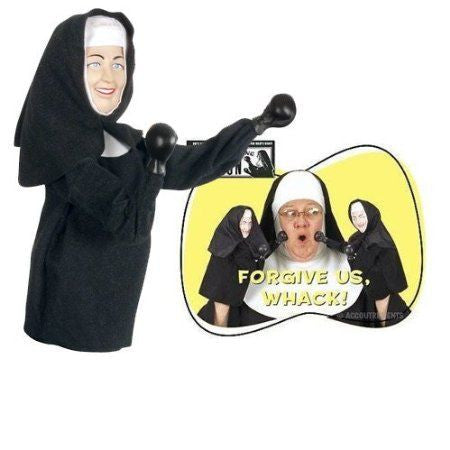 Real nun with punching nun puppets forgive us whack