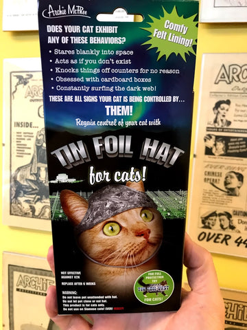 Tin foil hats for cats package back