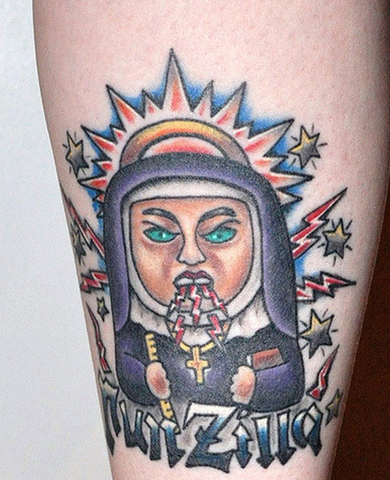 Nunzilla tattoo sparking nun