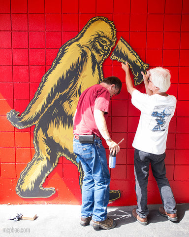 Bigfoot arm installation at Archie MCPhee