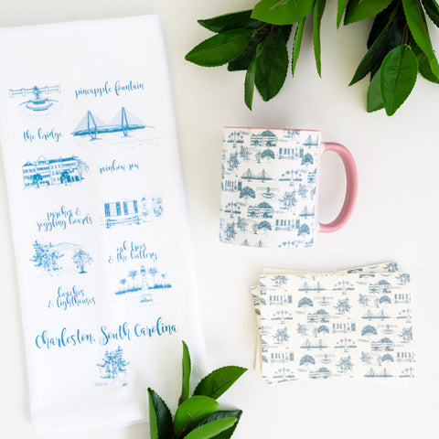 Charleston gift ideas include tea towels, mugs, and cards.