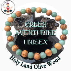 Green Aventurine Olive Wood healing crystal reiki unisex gemstone bracelet - Spiritual Diva Jewelry