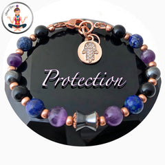 PROTECTION Energy Healing Crystal Copper Rose Gold Reiki Hamsa Hand Bracelet - Spiritual Diva Jewelry