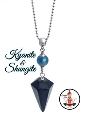 Shungite Kyanite Healing Crystal Reiki Gemstone EMF Necklace Pendulum Spiritual Diva Jewelry