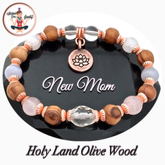 Spiritual Diva New Mother Baby Healing Crystal Reiki Olive Wood Copper Lotus Bracelet