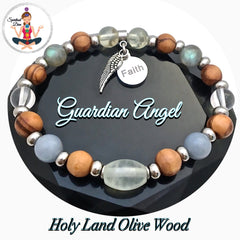 Guardian Angel Energy Healing Crystal Reiki Gemstone Olive Wood Bracelet - Spiritual Diva Jewelry