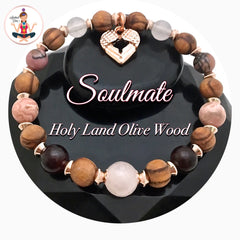 Soulmate Love Healing Crystal Rose Gold Olive Wood Reiki Gemstone Bracelet - Spiritual Diva Jewelry