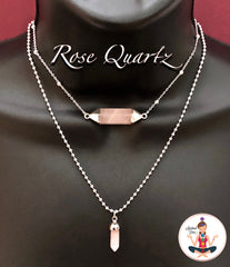 Rose Quartz Love Healing Crystal Reiki Gemstone Sterling Silver Double Strand choker Necklace - Spiritual Diva Jewelry