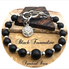 Spiritual Diva Jewelry BLACK TOURMALINE Protection Healing Crystal Reiki Life Tree Bracelet