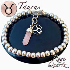 Taurus Healing Crystal Astrology Zodiac Reiki Rose Quartz Bracelet