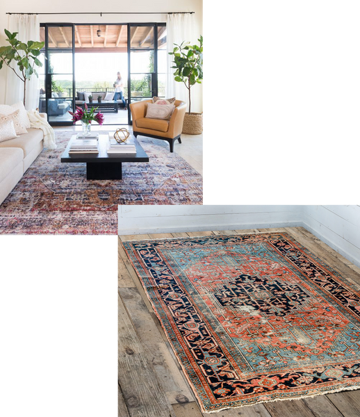 a large antique rug in the centre of a modern living room