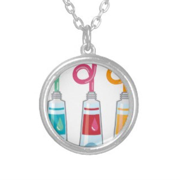 Paint tubes silver plated necklace