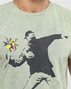 Stone Washed The Flower Bomb Thrower by Banksy Printed Cotton T-shirt