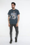 Stone Washed Effect Catana Shark ArtPrinted CottonT-shirt