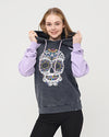 Purple - Anthracite Combi Skull Stone Washed Color Skull Printed Cotton Hoodie