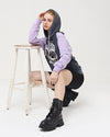 Purple - Anthracite Combi Skull Stone Washed Color Skull Printed Cotton Hoodie