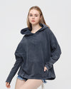 Black Stone Washed Poncho Cut Cotton Women Hoodie