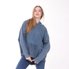 Blue Stone Washed Poncho Cut Cotton Women Hoodie