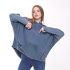 Blue Stone Washed Poncho Cut Cotton Women Hoodie