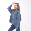 Blue Stone Washed Poncho Cut Cotton Women Hoodie