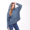 Blue Stone Washed Poncho Cut Cotton Women Hoodie