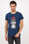 Navy Blue Red Hat Cat Animal Printed Cotton T-shirt