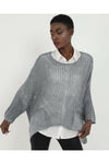 Fish Net Two PocketsCotton Knitted Pull over Women Jumper