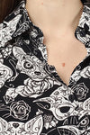 Animal & FloralWhite &Black Dog Rose Print Long Sleeve Casual Shirt