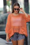 Fish Net Two PocketsCotton Knitted Pull over Women Jumper