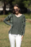 Deep Neck Frill Stone Washed Cotton Jumper