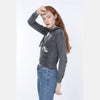 Anthracite Stone Washed Nightmare Printed Cotton Women Crop Top Hoodie - S-Ponder Shop