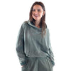 Green Stone Washed Poncho Cut Cotton Women Hoodie S-Ponder