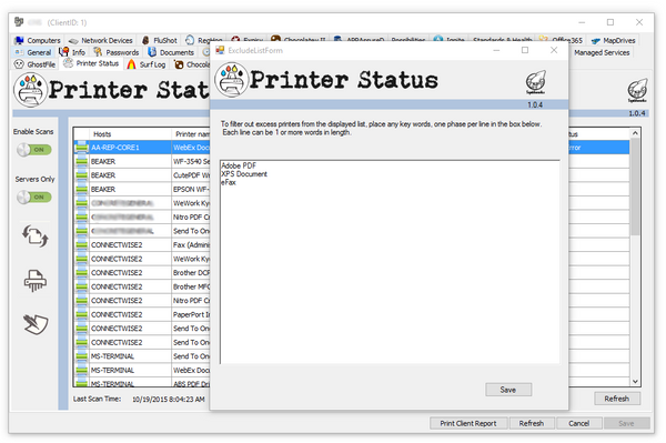 Printer Status Excludes