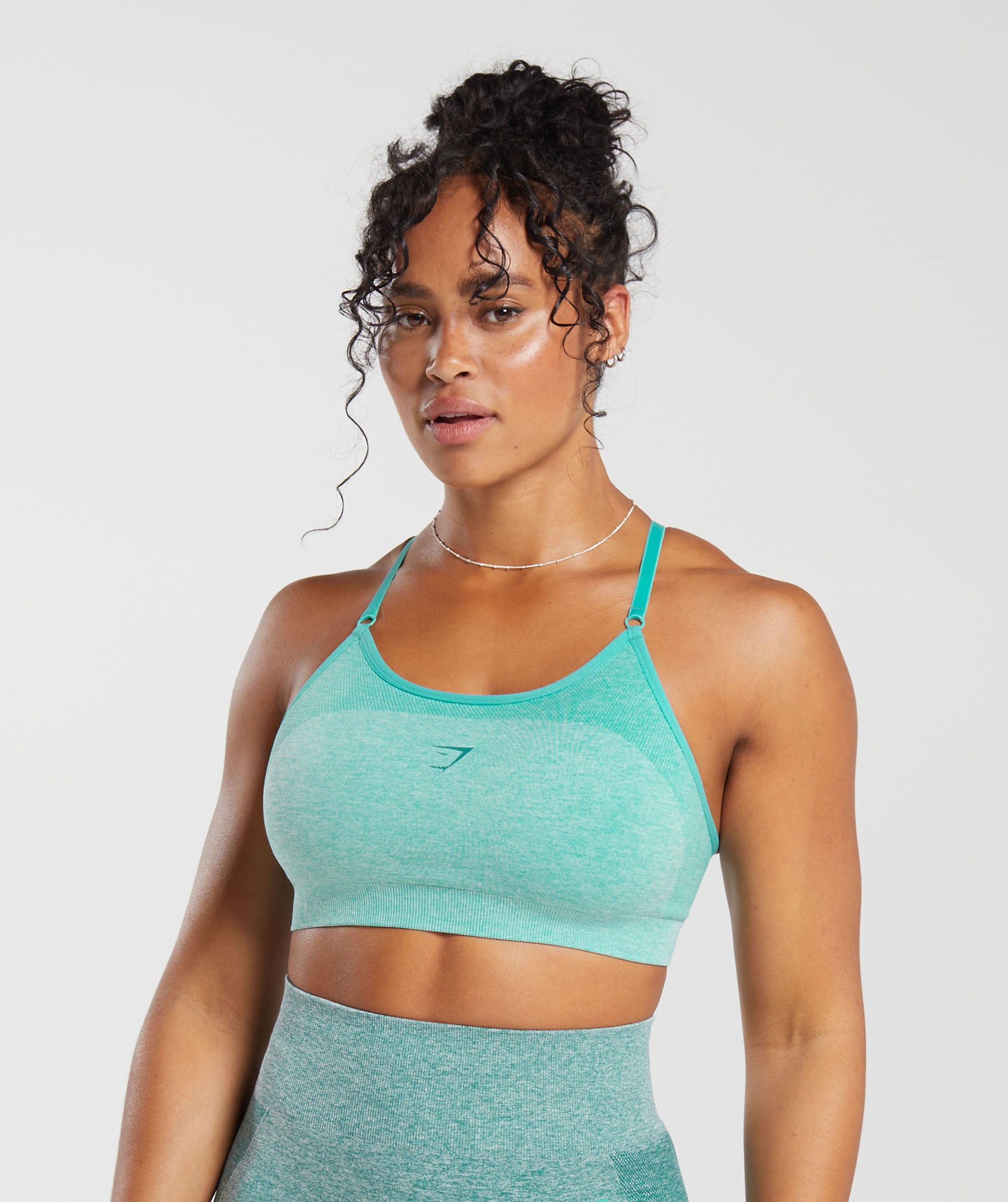 Gymshark Flex Strappy Sports Bra - Cornflower Blue/White Marl/Jewel Green