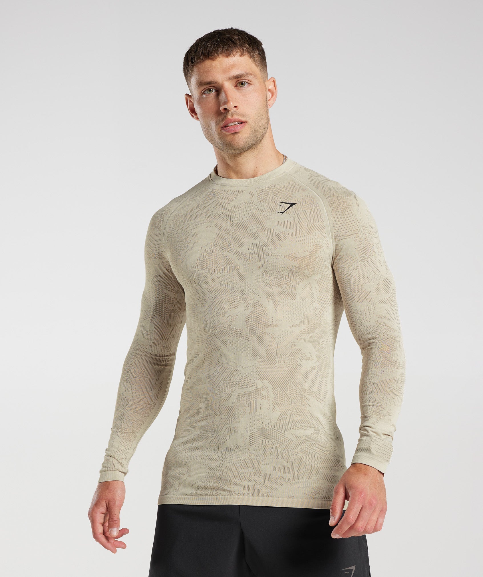 Gymshark Geo Seamless Long Sleeve T-Shirt - White/Light Grey